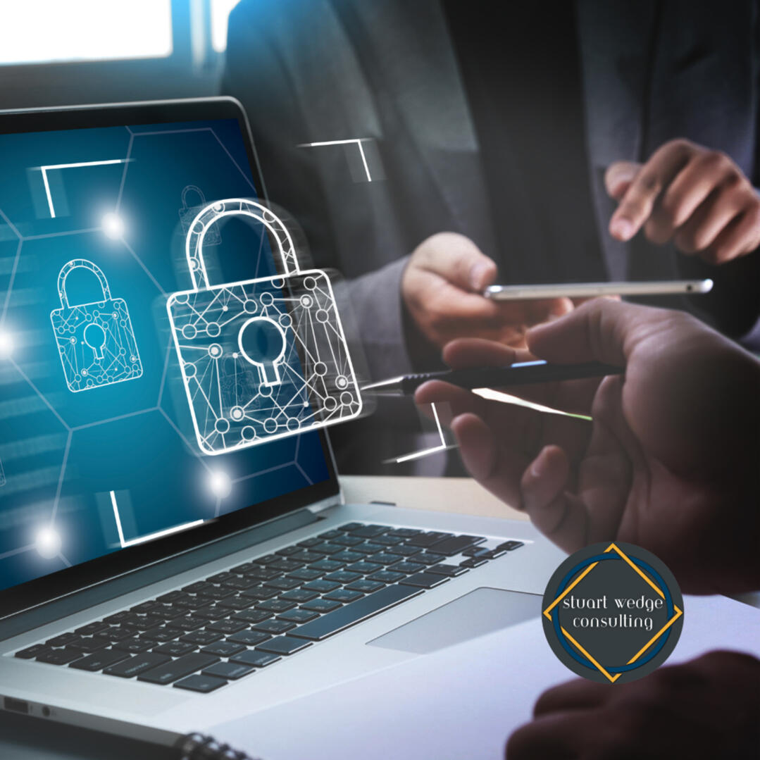 Cyber Security A laptop with a digital lock graphic